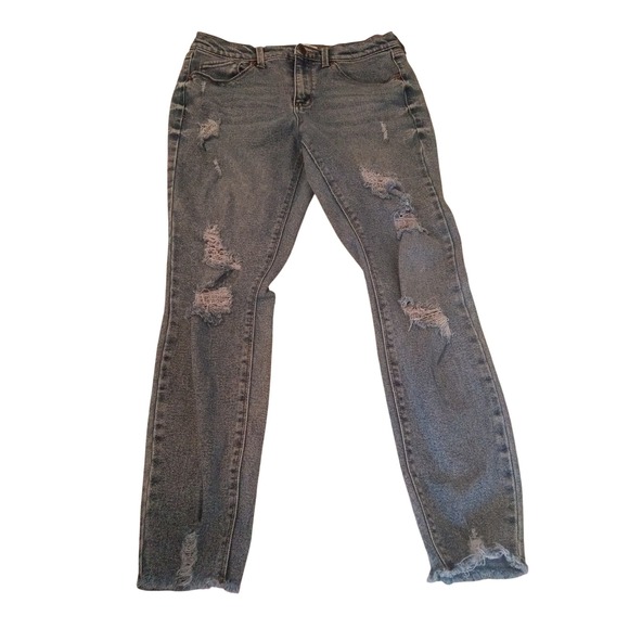 Mudd Denim - Mudd FLX Stretch Mid Rise Vintage Skinny Jeans Distressed Blue Denim Womens 15